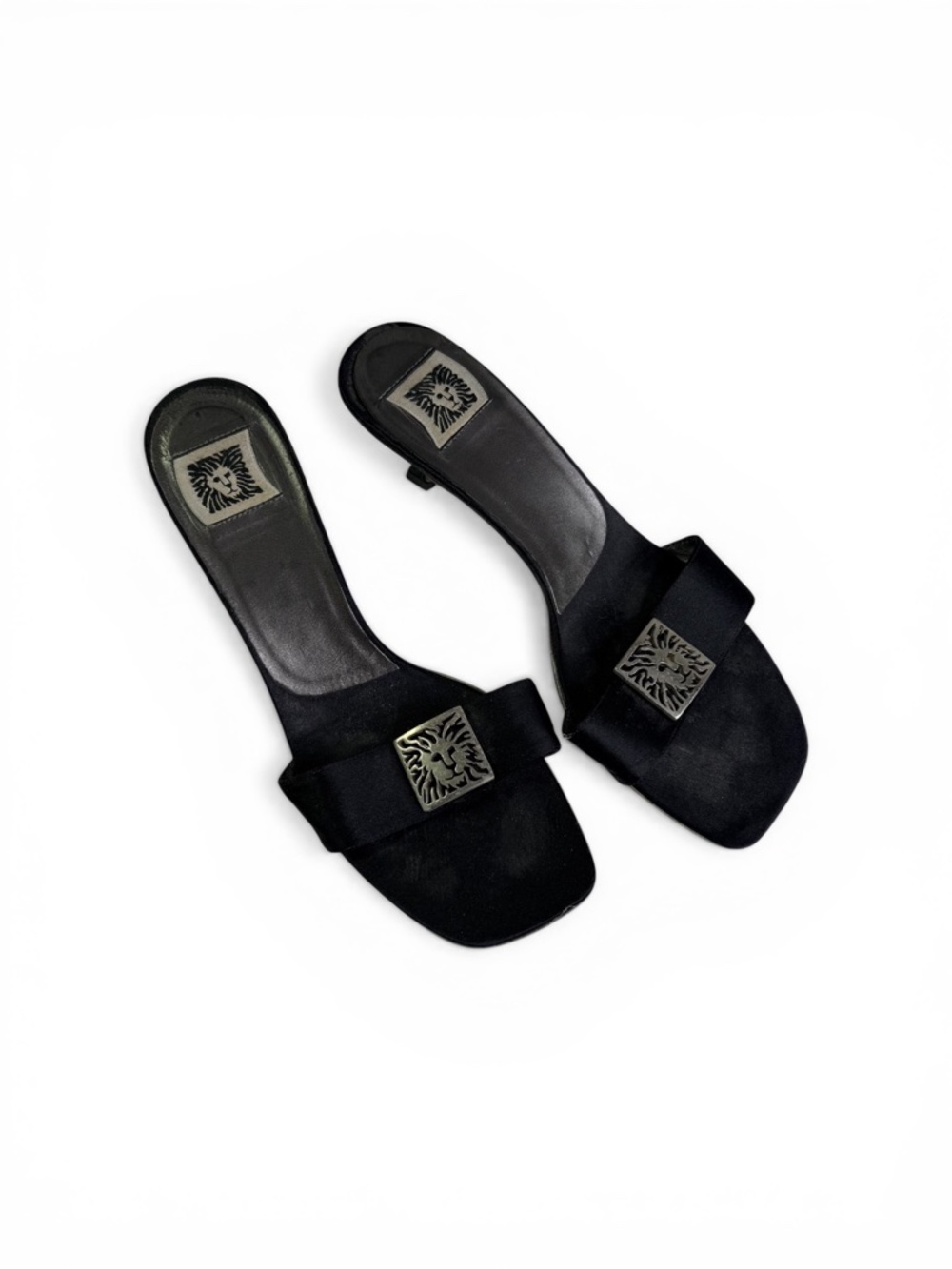 Anne Klein Logo Embellished Kitten Heel Black/Silver Sandals Size 8M - Picture 2 of 9